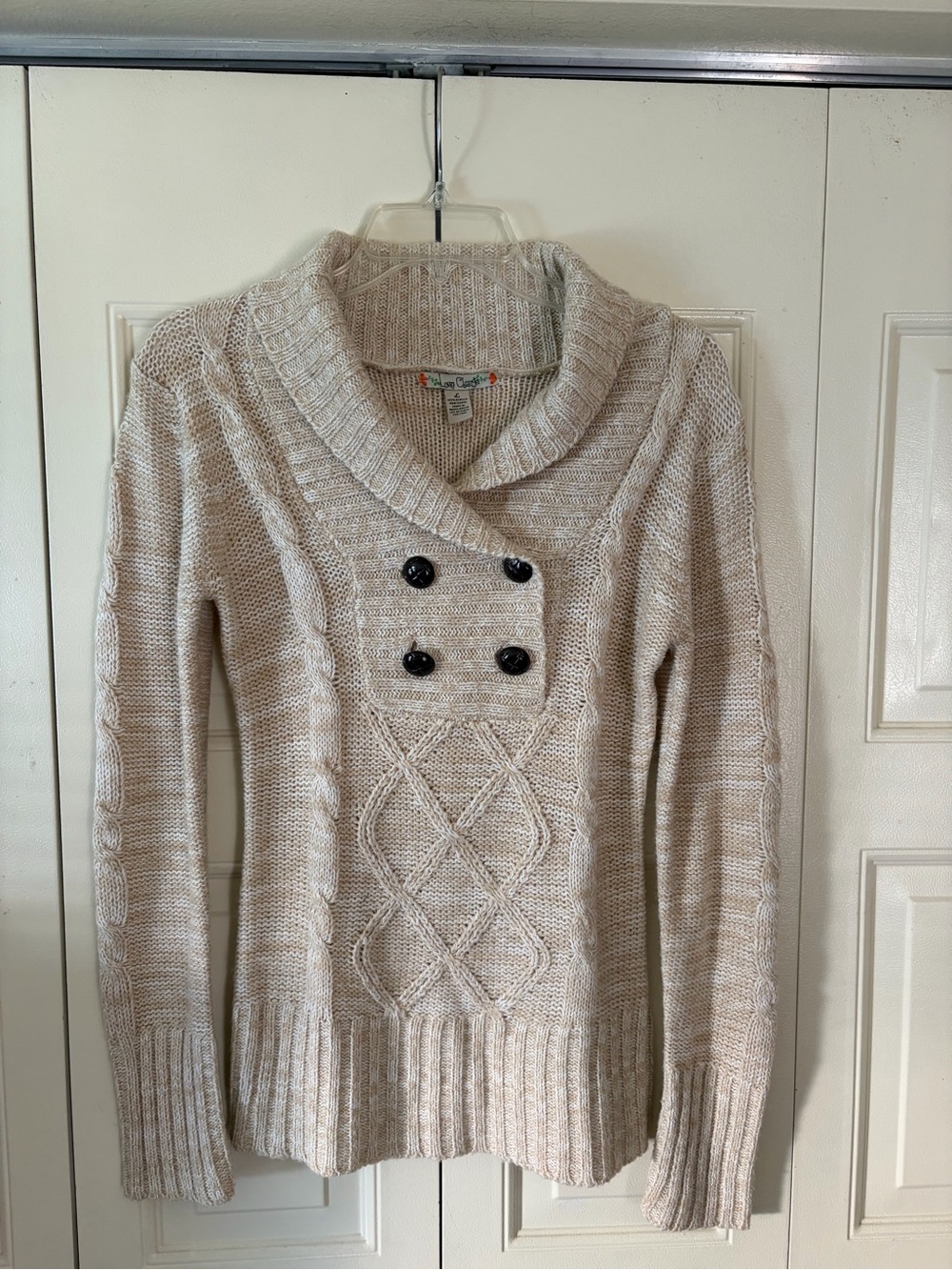 Y2K Love Change Cottagecore Womens Sweater Size L Preppy Chunky Cozy Oatmeal